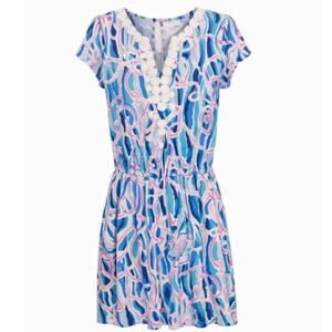 Lilly Pulitzer Skort Romper Dress Look Blue Pink Print Short Sleeve - Small